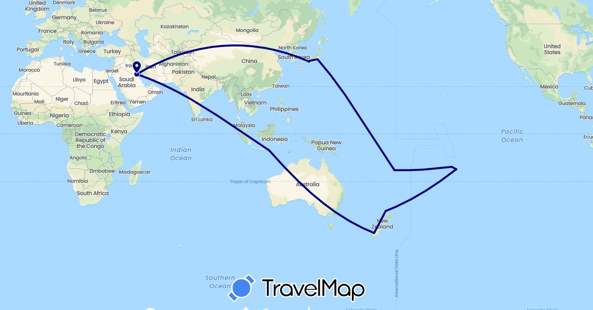 TravelMap itinerary: driving in Fiji, France, Indonesia, Japan, Kuwait, New Zealand (Asia, Europe, Oceania)